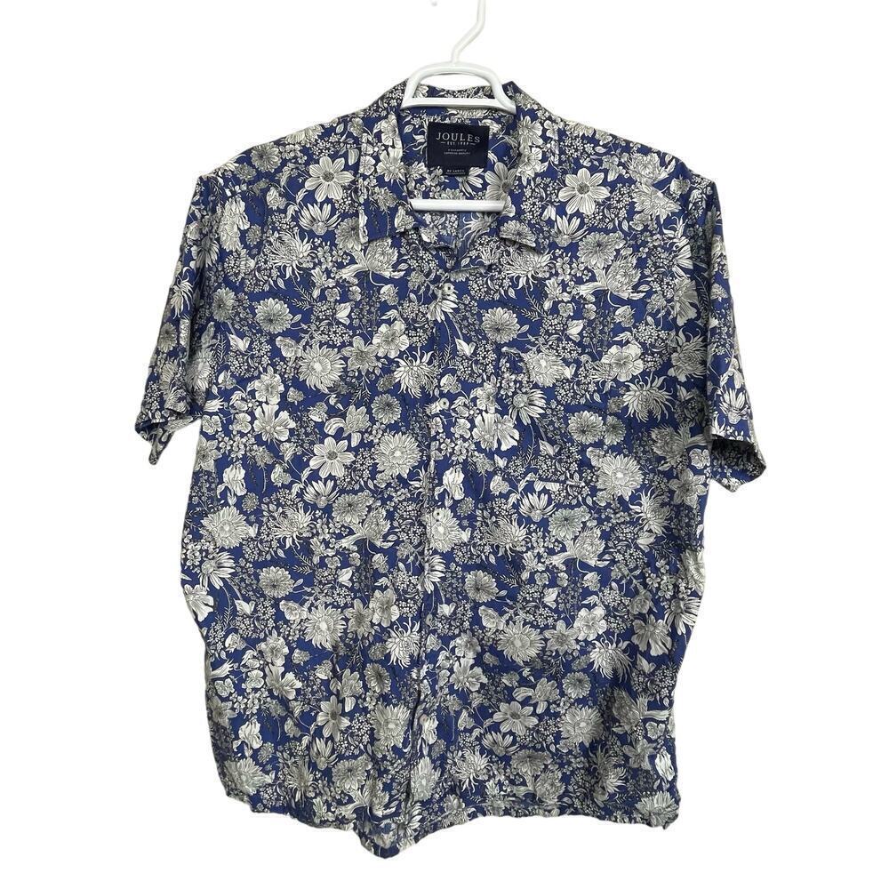 Joules Time to Unwind Men's Shirt Short Sleeves Button Up Blue White Floral XXL